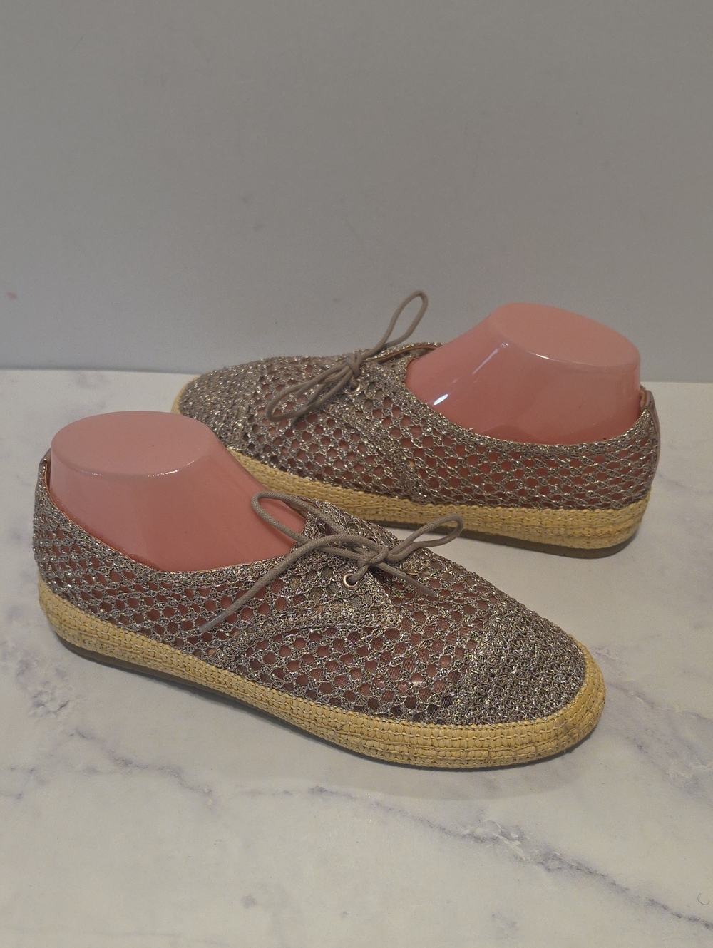 On 34 Th Metallic Lace-Up Espadrille Sneakers - Taupe Never Worn